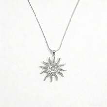 1 pieza Collar con colgante de sol en espiral de acero inoxidable, diseño minimalista y único de estilo Y2K para superposición, cadena de clavícula unisex - Plateado - Ver 8