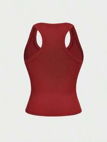Camiseta sin mangas cuadrada Floreya para mujer, top casual de verano de ajuste ceñido sin mangas para capas, sencillo pero elegante, estilo deportivo, versátil para todas las estaciones en color blanco - Burdeos - Ver 4