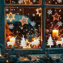 50 PCS Christmas Window Clings Decorations, Window Stickers With Christmas Tree, Snowflake And Christmas Reindeer, Rainbow Stickers Winter Wonderland Decorations For Home Christmas Party - LS23010-2sheets - View 6