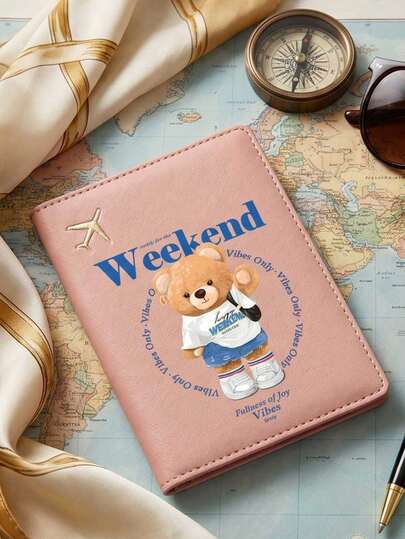 1pc Cute Cartoon Bear Passport Cover, Available In Pink, Black, White, Blue, Yellow, Red, Open-Close Travel Storage Passport Holder, Suitable For Passport, Visa, ID Cards - Ideal Travel Gift For Women & Men, Birthday, Graduation Souvenir, Elegant Design, Fashionable Appearance, Essential For Frequent Travelers, Stylish Accessory, Lightweight Storage, Must-Have For Passport Holders