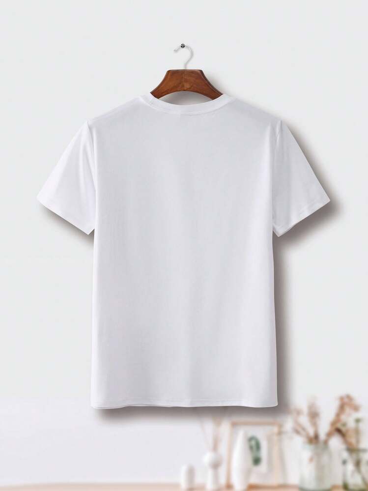 Graphic Print T-Shirt, Short Sleeves And Round Neck, Casual Top For Summer And Spring, Women's Clothing - White - View 2