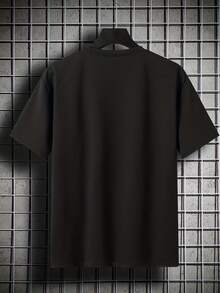 Camiseta Casual de Manga Corta y Cuello Redondo para Hombre con Tela Elástica - Negro - Ver 3