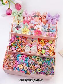 765 Peças Conjunto de Acessórios para Cabelo de Meninas, Inclui Presilhas com Laço de Strass, Presilhas com Flor de Maçã-Brava, Presilhas Borboleta Ombré, Presilhas com Laço Glitter, Elásticos de Cabelo com Flor, Grampos de Garra Mini Variados, Elásticos de Cabelo Elásticos Essenciais para Passeios Diários e Festas - Multicolorido - Visão 3