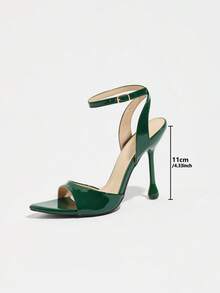 Jin Bei Qi Giày sandal cao gót nữ, thích hợp cho tiệc tùng, hoạt động ngoài trời, thời trang, dự tiệc sang trọng, mũi nhọn, gót bất đối xứng bằng da PU gợi cảm, quai ngang mắt cá chân, khóa cài, chất liệu cao cấp, quai ngang mắt cá chân quyến rũ, màu xanh lá cây thanh lịch, giày cao gót thời trang thường ngày. - màu xanh lá - Xem 4