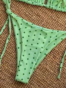 Random Floral Print Bikini Set For Beach Vacation - Mint Green - View 5