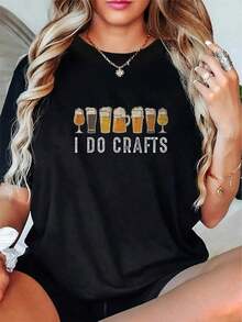 Vintage 100% Cotton Craft Beer T-Shirt With The Phrase "I Do Crafts Home Brew Art". New Summer Arrivals. - 黑色 - 查看 5