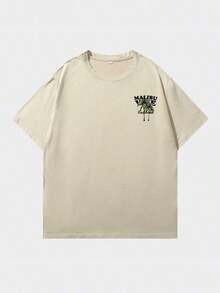 Camiseta de manga corta casual blanca con estampado de palmeras para hombres Shwiy, camiseta gráfica con árbol de coco de California, adecuada para uso diario, regalo para el novio - Albaricoque - Ver 3