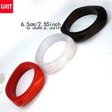 GNIT Bộ 3 vòng tay nhựa Y2K dành cho nữ, kiểu dáng dày dặn, họa tiết vân đá cẩm thạch/mây, vòng tay bản rộng nổi bật có thể đeo chồng lên nhau. - Đỏ, trắng và đen - Xem 5