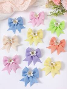 8pcs Spring Dopamine Fabric Bow, Pearl Flower, Rhinestone Hairpins, Cute Girl's Academy Style Hair Accessories, Daily & Party Headwear - Multicolor - View 3