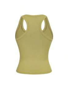 Camiseta de tirantes de mujer Floreya con cuello cuadrado, top corto casual de ajuste ceñido sin mangas, versátil para usar por sí solo o en capas, estilo minimalista francés, apto para todas las estaciones, verano - Aguacate verde - Ver 4
