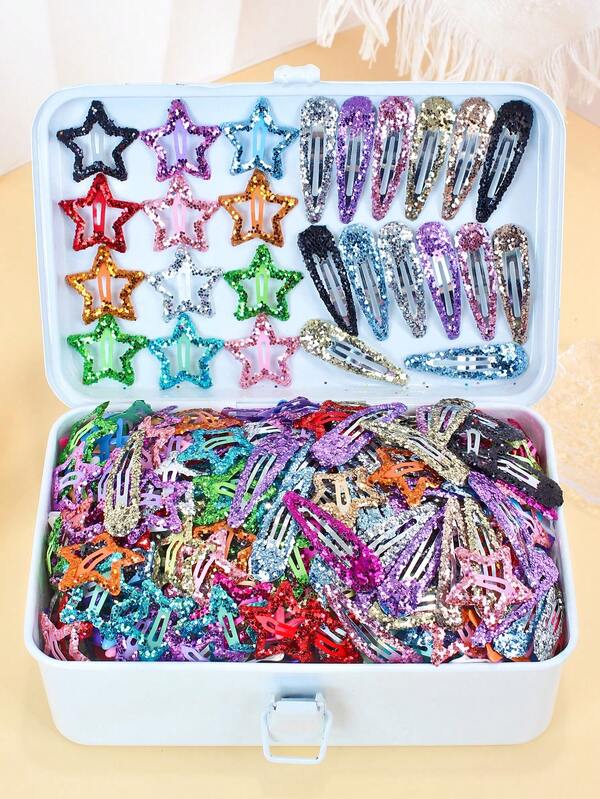 10/20/40 piezas/Set de Pinzas para el cabello con estrellas brillantes y glitter, combinación de multicolor, decoración brillante y con glitter, estilo lindo y vibrante para niñas y mujeres, adecuado para la escuela, salidas de fin de semana, fiesta de cumpleaños
