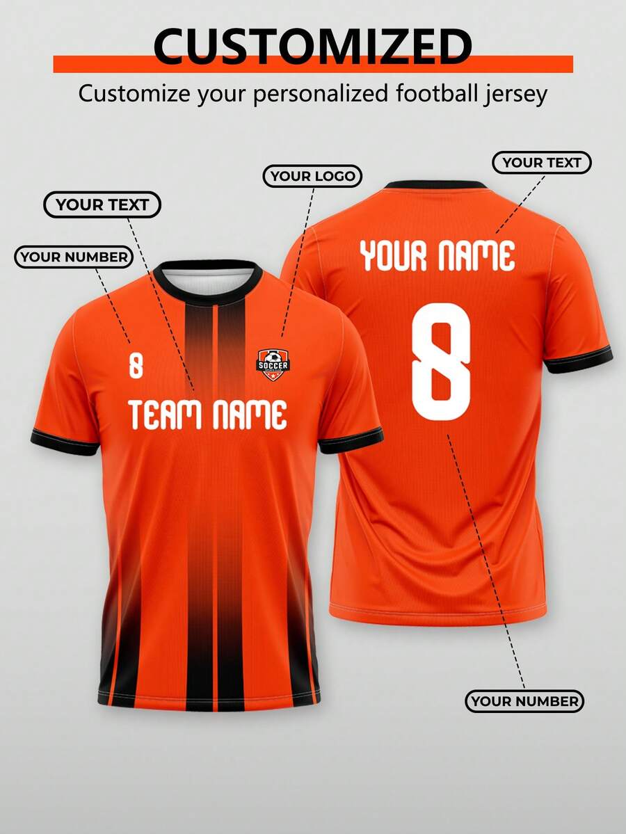 Jersey dan Kaos Tim Sepak Bola Liga Musim 2026-27 yang Dipersonalisasi dan Disesuaikan dengan Logo, Nomor, Nama Tim, dan Nama Pemain. - Jeruk - View 1