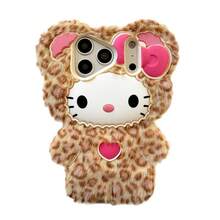 Plush Leopard Print Bow KT Cat Phone Case, Compatible With IPhone 17/16/15/14/13/12/11 Pro Max, Spring Atmosphere Essential, Ideal Birthday Gift. - nhồi bông in hình báo - Xem 6