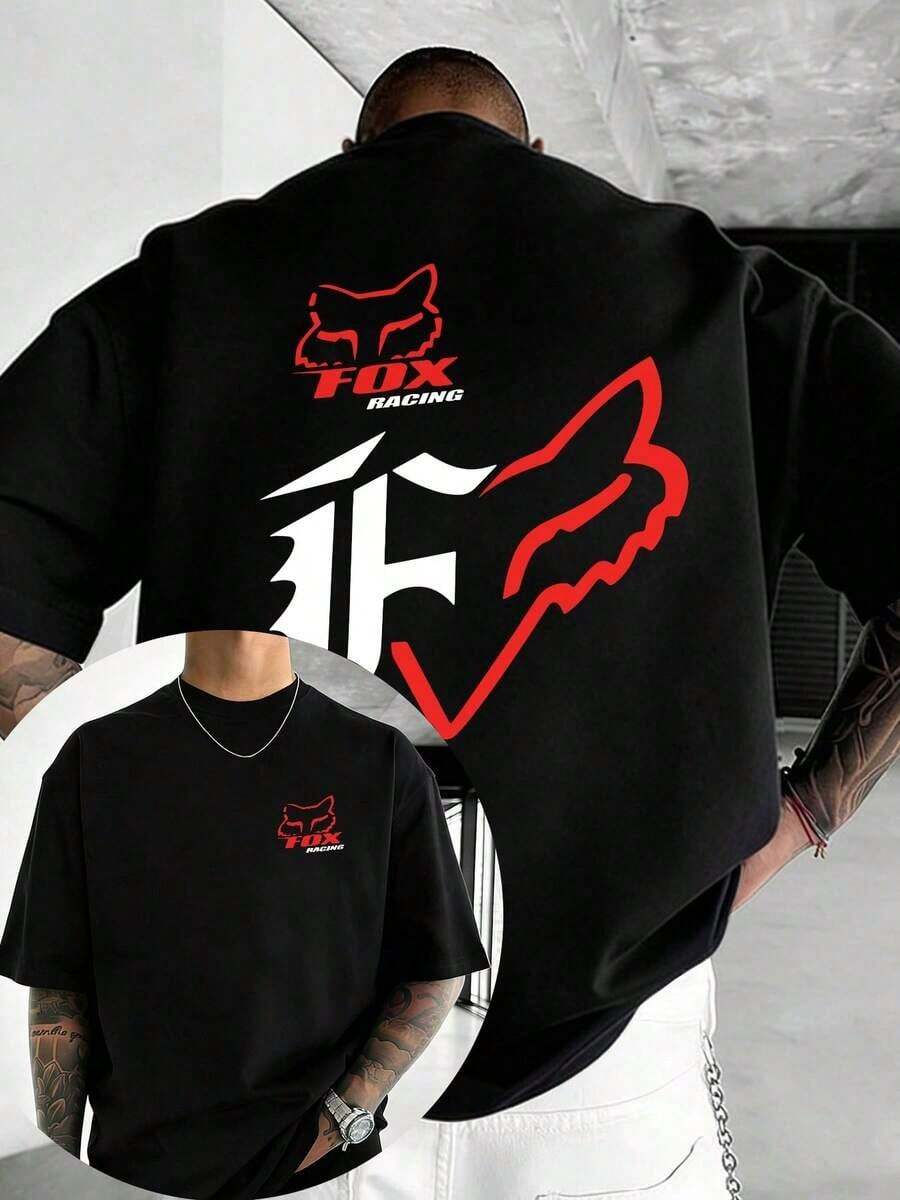 T-shirt imprimé double face avec logo FOX pour moto tout-terrain, T-shirt d'été pour homme, T-shirt à manches courtes 100% coton de haute qualité, design à col rond, doux et respirant, adapté à toutes les saisons pour un usage quotidien décontracté en extérieur, unisexe, T-shirt pour passionnés de moto tout-terrain/vélo de montagne, le meilleur cadeau pour votre petit ami, cadeau pour homme. - Noir - Voir 1