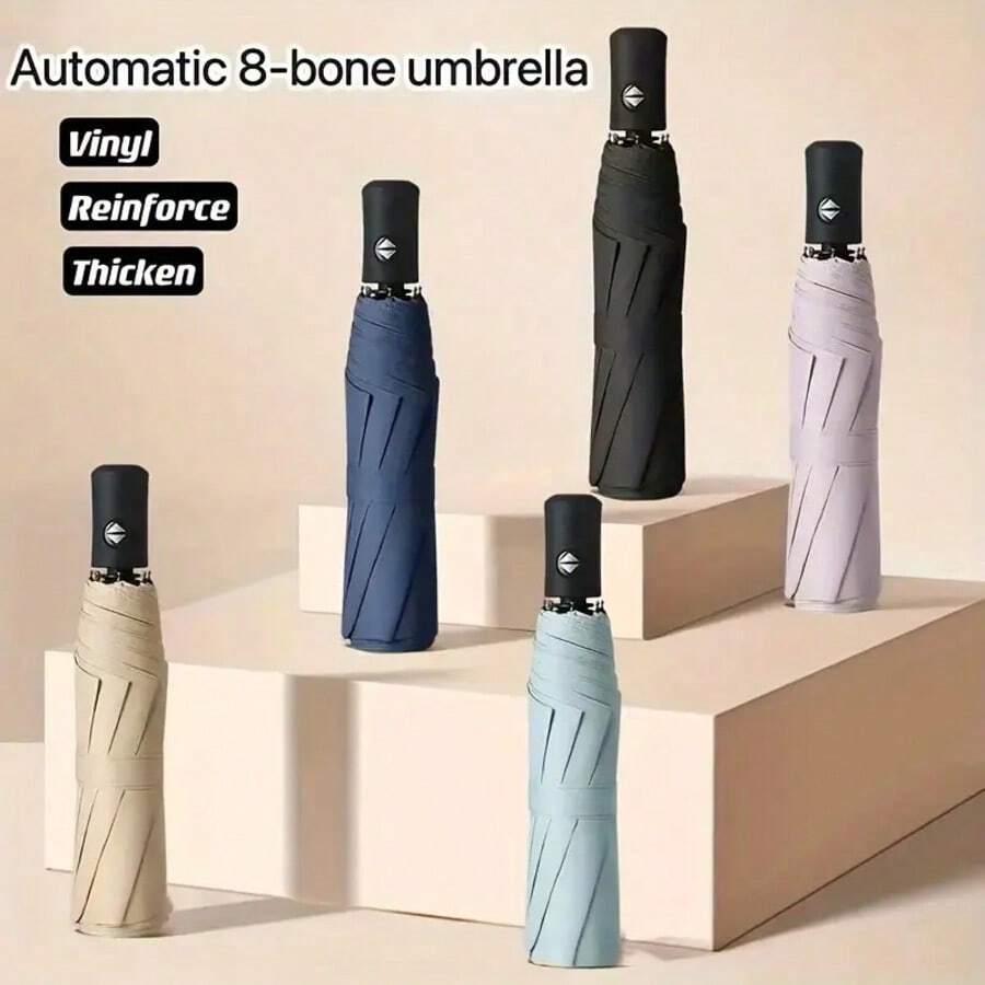 1pc Waterproof Windproof UV Protection Automatic Umbrella, Portable Folding Style Lightweight Fashionable Business Umbrella - A - View 1