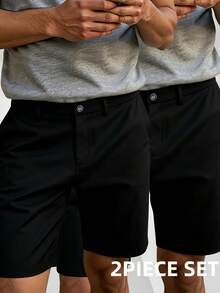 2pcs Men's Business Casual Shorts, 5-Inch Dress Pants, Fashion Versatile Trousers Suitable For Home, Travel, Outdoor, Beach In Spring/Summer - Black - View 3