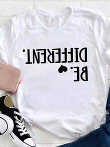 Camiseta Casual de Verano para Mujer con Estampado de Letras, Cuello Redondo, Manga Corta, Ropa Casual de Moda para Primavera y Verano, Camiseta 100% Algodón, Camiseta Elegante y a la Moda. - Blanco - Ver 7