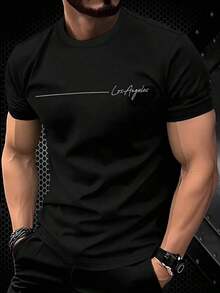 Camiseta minimalista de ciudad con letra para hombres - Negro 2 - Ver 8