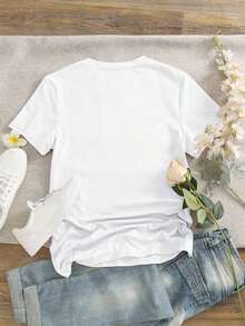 Camiseta de manga corta de cuello redondo talla grande, de moda para el verano - Blanco - Ver 2