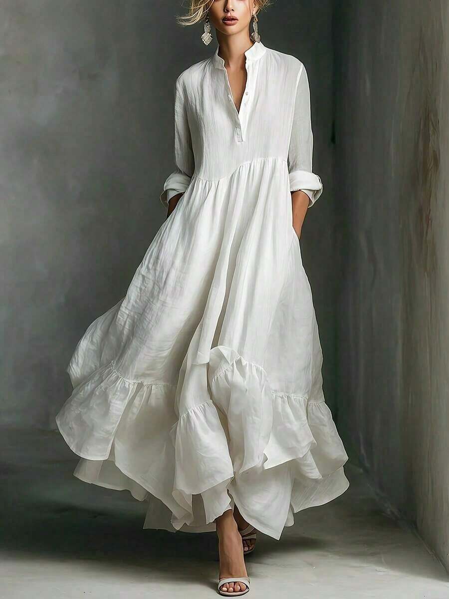 Vestido Elegante de Color Sólido para Mujer, Ajustado Cómodo, Ideal para Uso Diario y Vacaciones - Negro - Ver 1