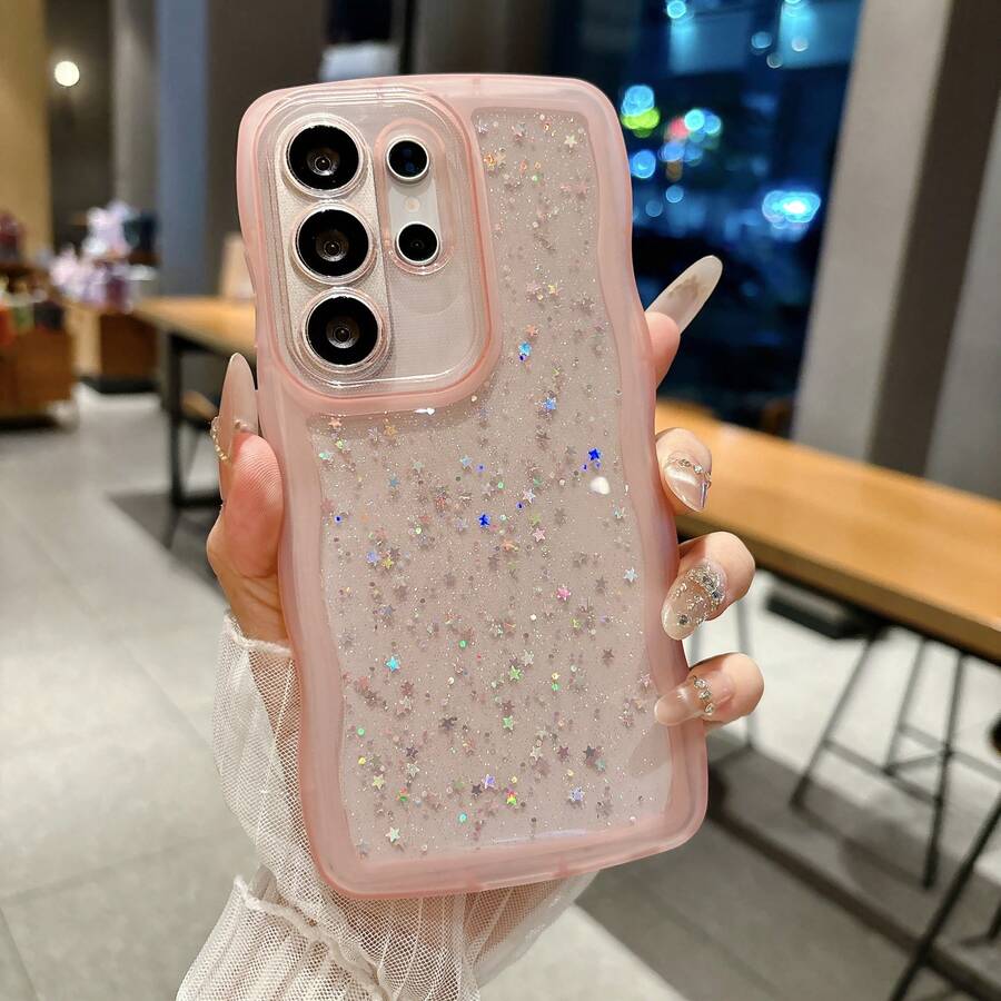 波浪边闪粉手机壳,TPU轻薄透明防震手机壳,兼容三星Galaxy A56/A17、S24 Ultra/S24 Plus/S24、S23 Ultra/S23 Plus/S23、S22 Ultra/S22 Plus/S22、S21 Ultra/S21 Plus/S21 FE/S23 FE/S20 FE、17/16E/15/14/13/12/11/X/XS Max/XR/Pro Plus,国际版 - 粉色 - 查看 1