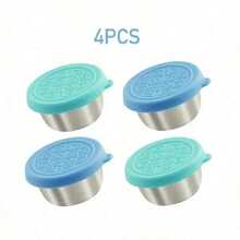 2/4/6/8pcs Reusable Stainless Steel Salad Dressing/Sauce Containers, 1.6oz Leak-Proof Silicone Lids, Suitable For Lunch Box, Work, School, Picnic, Travel, Christmas Party,School Supplies - 6pcs - 查看 8