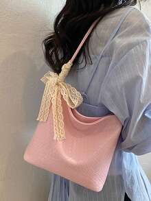 Fashionable Large Capacity Shoulder Bag, Versatile Bucket Bag For Women - Pink - View 4
