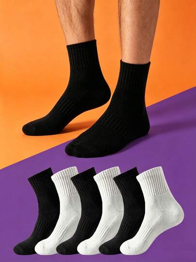 1/5/10/20 Pairs Men's Waist Compression Mid-Calf Socks, Minimalist Solid Color Casual Socks, Comfortable Non-Slip Sports Socks