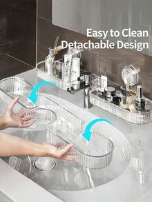 1pc Faucet Organizer Rack, Transparent Black Wall-Mounted With Accessories, Minimalist & Stylish, Spacious, Suitable For Bathroom/Kitchen To Store Toiletries, Cosmetics And Kitchen Condiments - Multicolor - View 6