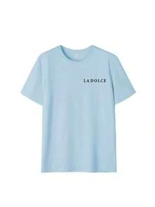 New Women's Summer T-Shirt, Casual, Colorful, With Letter And Oil Painting Print, Round Neck, Short Sleeve, Pink, Versatile And Fashionable, Suitable For Women's Tops, Leisure On Holidays And Spring Break, Black - 淺藍色 - 查看 3