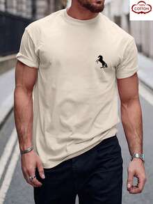 Camiseta de Manga Corta para Hombre 180g 100% Algodón Estampado "Caballo", Capa Base para Todas las Estaciones, Fabricación de Fábrica, Cómoda, Alta Calidad, Ajuste Casual, Deportivo, Lujo - Albaricoque - Ver 6