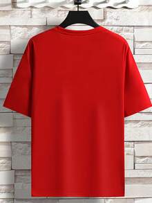 Camiseta de manga corta primavera/verano 2023, estampado de marca de moda americana, cuello redondo para jóvenes, estilo oversize, top casual versátil. - Rojo - Ver 2