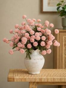 MEHELANY 3/1入淺粉色人造天鵝絨菊花仿真花附莖，逼真人造菊花，大型裝飾花卉，適用於居家、派對、婚禮DIY花束、桌飾中心裝飾、花瓶填充、桌面花卉裝飾 - 粉色 - 查看 3