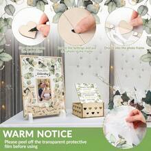 Rustic Eucalyptus Leaves Wedding Guest Book Alternative - Drop Box Picture Frame With 100 Wood Hearts & Pen For Reception & Ceremony - Square Wood Design - Heart - View 3
