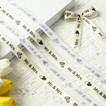 婚禮緞面薄布帶 Mr. & Mrs. 印花緞帶，適用於訂婚禮物包裝、手工藝、婚禮邀請函、接待桌裝飾配件、髮飾蝴蝶結、花束、派對小禮 - 均碼 - 查看 4