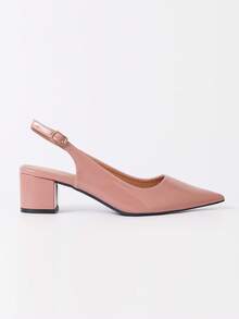 Women's Summer New Minimalist Low Heel Backstrap Sandals, Fashionable Versatile Comfortable Slingback Pointed Toe High Heels - Pink - View 4