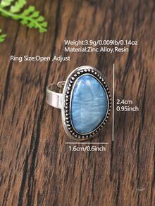 1 pieza Anillo elástico ajustable geométrico con esmalte colorido para señoras/niñas, accesorio elegante y creativo para fiestas y citas, regalo - Azul - Ver 3