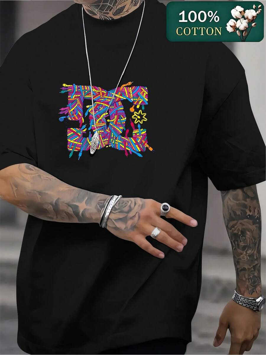 Men's Casual Short-Sleeve T-Shirt, Comfortable Breathable Crew Neck T-Shirt For All Home And Outdoor Activities, Spring-Summer Style Solid Color Print Casual Short-Sleeve Sports T-Shirt, Ideal As A Gift For Men - 黑色 - 查看 1