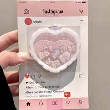 Pink Heart-Shaped Magnetic Phone Stand With A Pink Gradient Design Of Butterflies And Puppies (Without Phone Case) Mother's Day Gift - Baby Pink - View 5