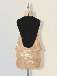 Vestido mini ajustado de cuello alto y espalda descubierta - Albaricoque - Ver 2