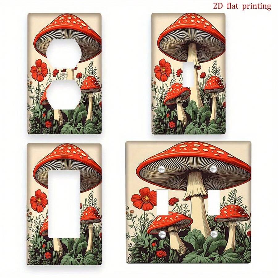 [2D Flat Printing] Vintage Style Amanita Mushroom Pattern Switch Panel Cover, Decorative Abstract Wall Switch Plate, Suitable For Kitchen, Bathroom, Home Decor, 2D Flat Design - A - View 1