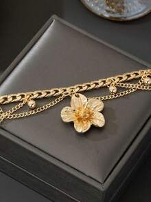 1pc Vacation Style Line Tassel Golden Flower Multi-Layer Anklet For Women (Excluding Gift Box) - Gold - View 5