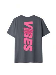 Women's Short-Sleeved T-Shirt With A Round Neck, Featuring A Minimalist Coconut Tree Print And Slogan. Simple And Versatile, Suitable For Everyday Wear And Vacations. Graphic T-Shirt, Women's, White, Black, Pink, Summer - 深灰色 - 查看 4