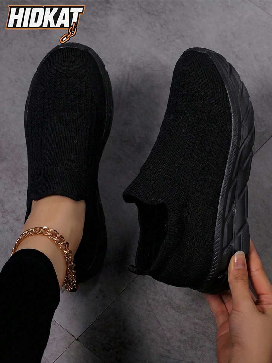 Hidkat 2026 New Unisex Black Sneakers, Lightweight Breathable Soft Cushioned Casual Shoes Suitable For Knee, Fit For Running & Workout In Spring/Autumn - Black - View 1