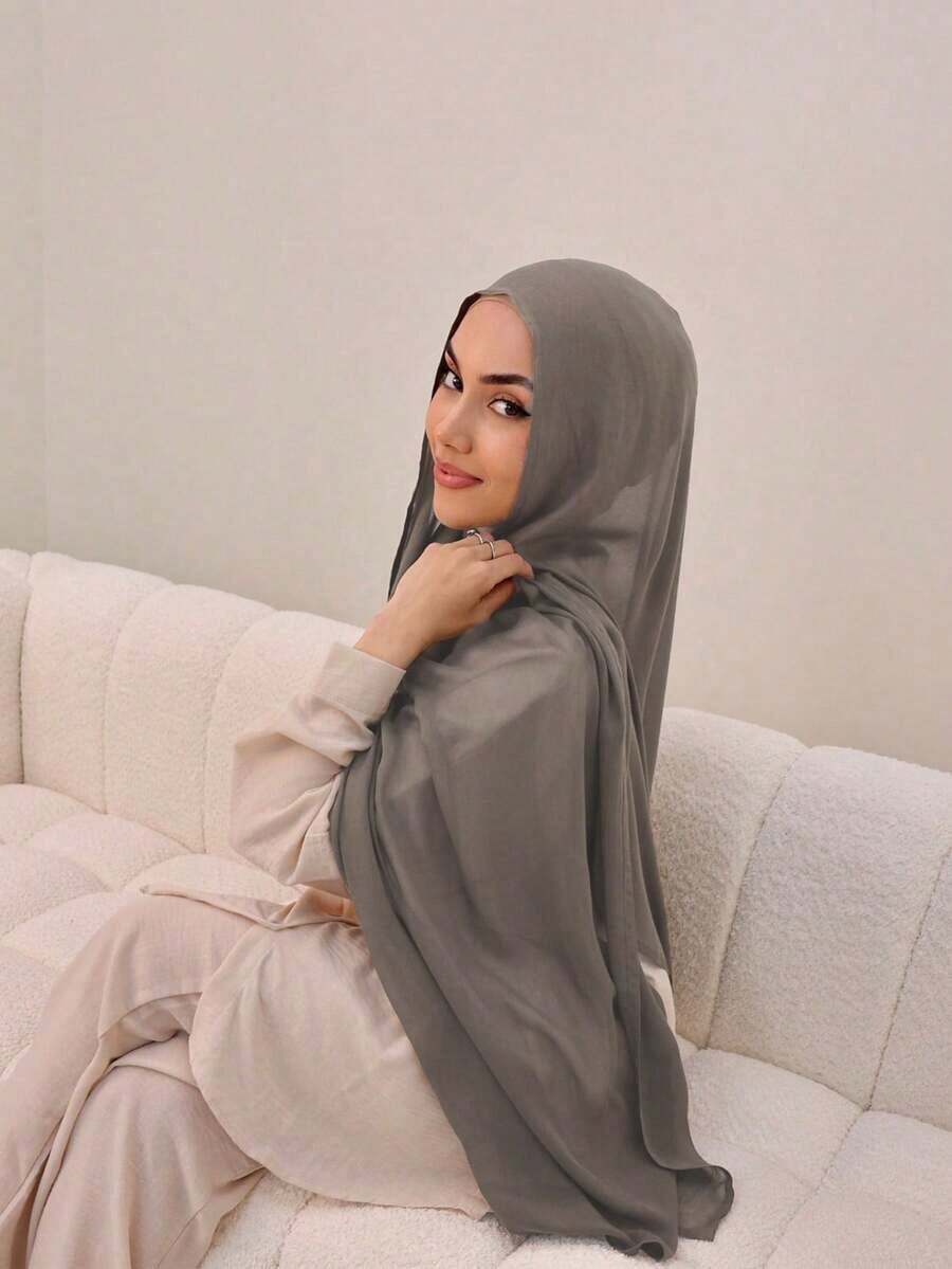 1pc Women's Solid Color Viscose Headscarf, Soft Wide-Edged Headband, Versatile Sun-Proof Hijab Scarf, Suitable For Daily Wear For Dress - Màu xám đen - Xem 1
