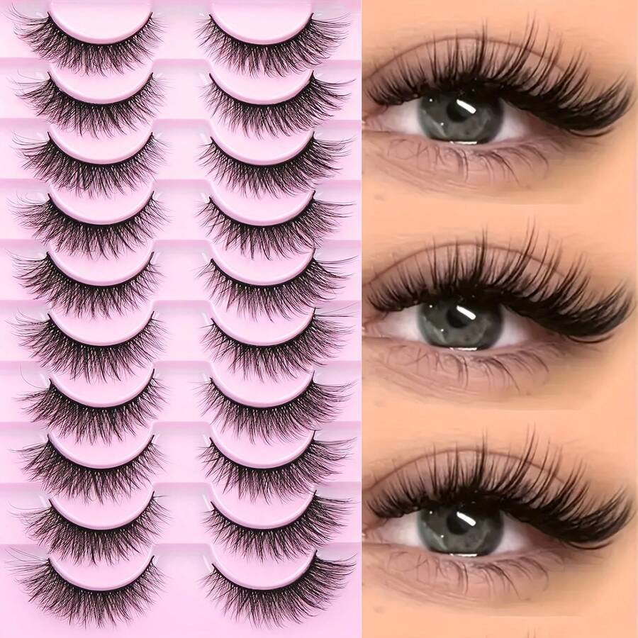 Natural Style, Hypoallergenic 3D Faux Mink Eyelashes, 10 Pairs - Fluffy Cat-Eye Lashes, 13mm Long, Suitable For Stage And Daily Wear - Fluffy Eyelashes, Stage Makeup Lashes - Light Lashes, Create Dramatic Eye Makeup - D-Curl Lashes, Reusable - LN--10-ZM55 - Xem 1