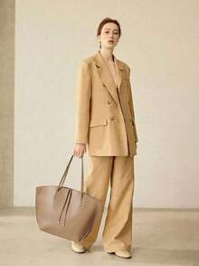PREMIUM PU LEATHER OVERSIZED TOTE BAG - Xám - Xem 10