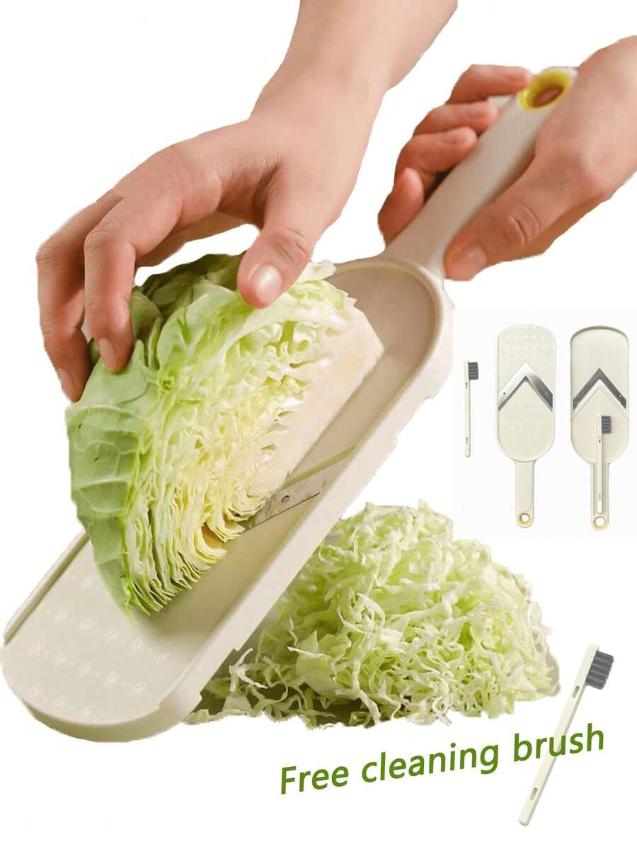 1件手動捲心菜切片器－含清潔刷、蔬菜切碎器與研磨器，不鏽鋼刀片，可切碎捲心菜、綠色蔬菜、小黃瓜、洋蔥、胡蘿蔔、馬鈴薯及其他蔬菜食材，適合製作沙拉。廚房切片工具，蔬菜切片器與切碎器，耐用堅固，適用於烹飪/戶外露營燒烤派對/餐廳使用。適合家庭主婦/廚師的理想禮物，捲心菜切碎器、削皮器、刨絲器，廚房工具