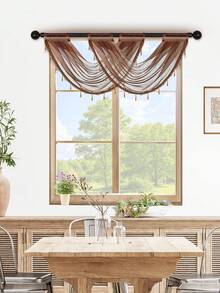 1pc Chocolate Brown Ruffle, Minimalist Style Elegant Beaded Polyester Fiber Curtain, Suitable For Living Room And Bedroom Window Decor - Chocolate Brown - View 13