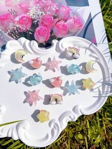 14pcs Pink Starfish, Moon, Star Shaped Hole Punch Shoe Decorations, DIY Removable Casual Accessories - Fun, Versatile Personalized Shoe Accessory, Perfect Gift For Holidays, Parties And Special Occasions - Multicolor - View 2